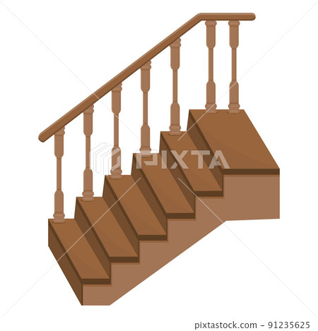 Wooden staircase to the porch - a staircase to enter the house with decorative wooden railings 91235625