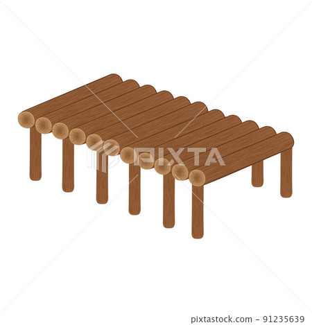 Wooden bridge made of logs, color isolated vector illustration cartoon 91235639
