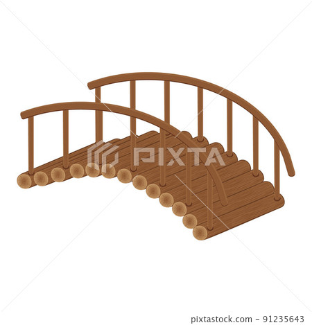 Wooden bridge made of logs, color isolated vector illustration cartoon 91235643