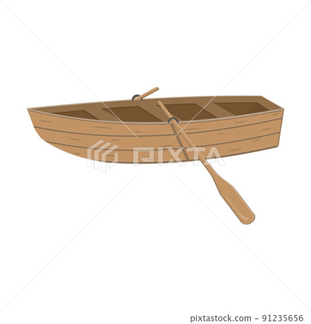 Wooden boat with oars, Color vector illustration in cartoon style on a white background. 91235656