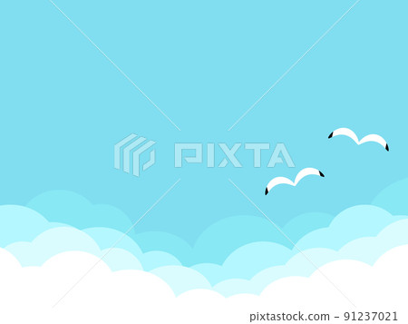 Background of blue sky and seagulls Horizontal position Background of blue sky and seagulls Horizontal position 91237021