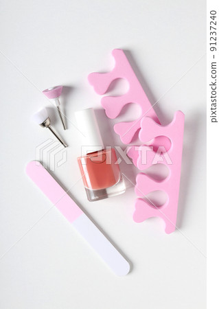 Concept of nail care with manicure accessories on white background Concept of nail care with manicure accessories on white background 91237240