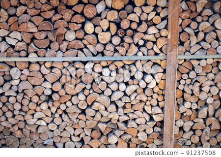 Chopped wood stored for heating in the winter season. 91237508