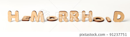 Concept of hemorrhoids with wooden letters on white background Concept of hemorrhoids with wooden letters on white background 91237751