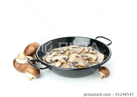 Concept of tasty food with mushroom sauce isolated on white background Concept of tasty food with mushroom sauce isolated on white background 91240547