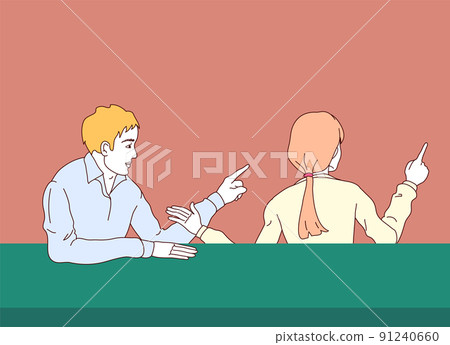 [矢量] 男性和女性上半身用手指指點的插圖 91240660