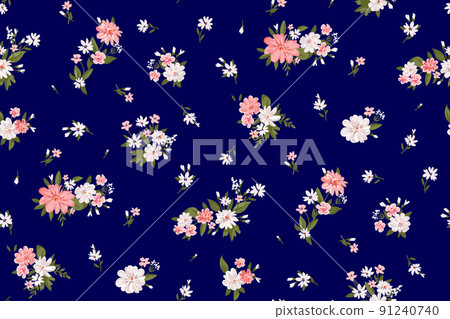 Modern floral background with small garden flowers on suburban lawn for digital wallpaper and apparel in liberty style ,ornate vector template 91240740