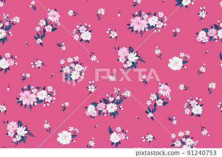 Contemporary summer floral pattern with elegant small flowers on greensward for digital surface and linen in ditsy style ,stylized vector template Contemporary summer floral pattern with elegant small flowers on greensward for digital surface and linen in ditsy style ,stylized vector template 91240753
