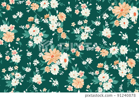 All over floral pattern with decorative flower on lea for digital background and clothing in liberty style ,botanical vector template All over floral pattern with decorative flower on lea for digital background and clothing in liberty style ,botanical vector template 91240878