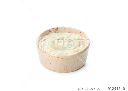 Bowl with mushroom sauce isolated on white background 91241340
