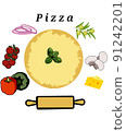 Italian pizza, top view ingredients. Pizzeria menu design template. Pizza illustration. 91242201