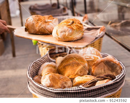 ruddy rolls of fresh warm grain bread 91243592