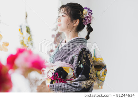Furisode black total aperture Furisode black total aperture 91244634