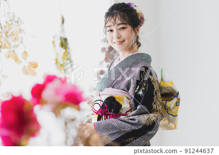 Furisode black total aperture Furisode black total aperture 91244637
