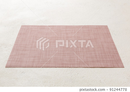 Perspective view of red tablecloth for food on cement background. Empty space for your design Perspective view of red tablecloth for food on cement background. Empty space for your design 91244778