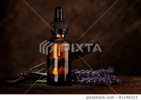 Natural beard care product, bottle and razor on old wood background. Presentation of product, mock for hairdresser. Natural beard care product, bottle and razor on old wood background. Presentation of product, mock for hairdresser. 91246323
