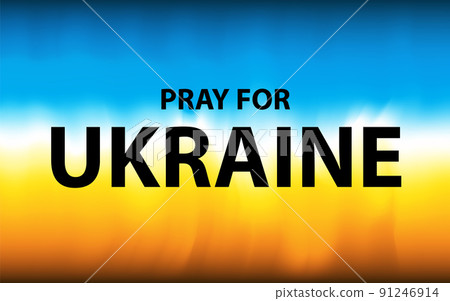 Pray for Ukraine banner on abstract modern ukrainian flag background. National freedom symbol design. 91246914