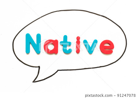 Alphabet letter with word native in black line hand drawing as bubble speech on white board background 91247078