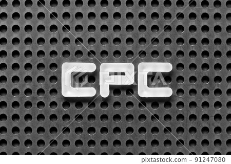 White alphabet letter in word CPC (Abbreviation of Cost per click) on black pegboard background 91247080