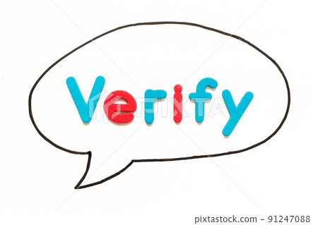 Alphabet letter with word verify in black line hand drawing as bubble speech on white board background 91247088