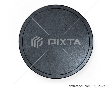 放披薩的陶盤。 3D 渲染的圓形陶盤。 放披薩的陶盤。 3D 渲染的圓形陶盤。 91247483