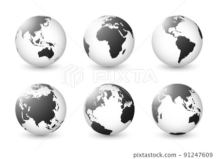 Set of planet earth. Set of earth globe. World maps white black transparency transparent 91247609