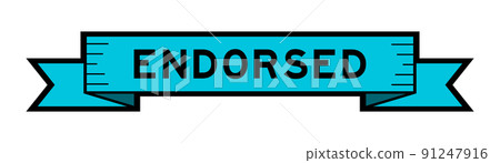 Ribbon label banner with word endorsed in blue color on white background 91247916