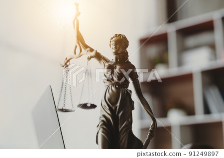 The Statue of Justice - lady justice or justitia the Roman goddess of Justice. The Statue of Justice - lady justice or justitia the Roman goddess of Justice. 91249897