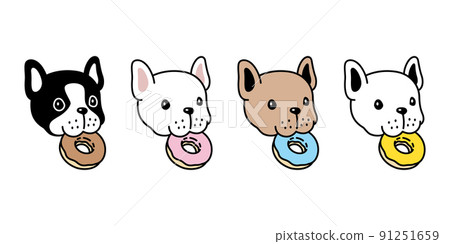 dog vector french bulldog icon donut head puppy eating food character cartoon bone pet symbol isolated tattoo stamp clip art illustration design 91251659
