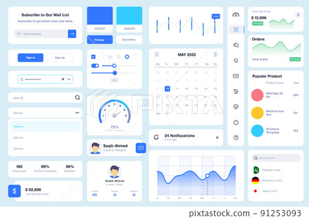 Web Dashboard UI Component Kit Elements Design Vector 91253093