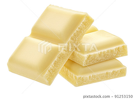 White milk chocolate pieces isolated on white background White milk chocolate pieces isolated on white background 91253150