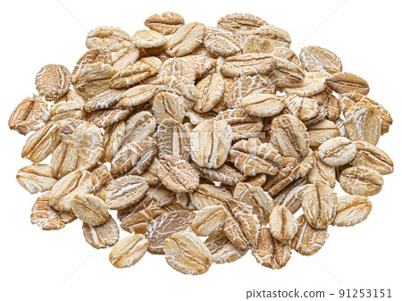 Mix of oat and rye flakes isolated on white, top view Mix of oat and rye flakes isolated on white, top view 91253151