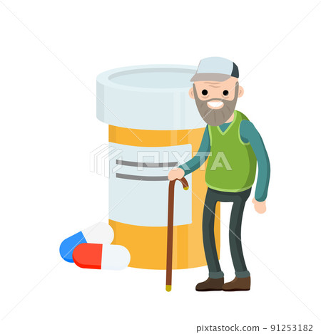 Old man with cane. Medical care. Old man with cane. Medical care. 91253182