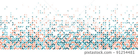 Abstract colorful horizontal panorama template banner on white background. Beige and turquoise confetti on under border with free space for text. Modern banner with leaf shape in trendy colors 91254481