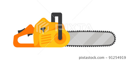 Chainsaw Isolated on White Background. Tool for Cutting Timbers, Trees and Logs, Woodcutter Professional Equipment 91254919