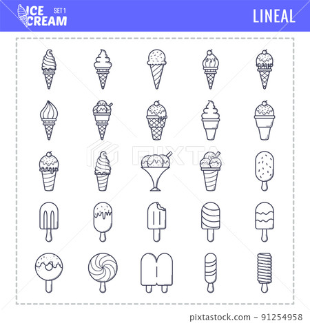 25 Ice Cream Icons Set 1, Lineal Ice Cream Icons Pack 91254958