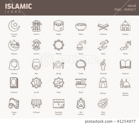 Islamic Line Icon set, Islamic holiday symbols collection, vector illustrations Islamic Line Icon set, Islamic holiday symbols collection, vector illustrations 91254977
