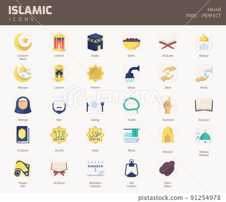 Islamic Flat Icon set, Islamic holiday symbols collection, vector illustrations Islamic Flat Icon set, Islamic holiday symbols collection, vector illustrations 91254978