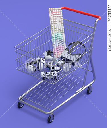 Gamer gears like mouse, keyboard, joystick, headset, VR in shopping carts 91255135