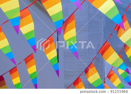 Rainbow flag ribbons. Decoration for celebration of the LGBTQ Pride 91255968