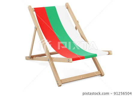 Deckchair with Bulgarian flag. Bulgaria vacation, tours, travel packages, concept. 3D rendering 91256504