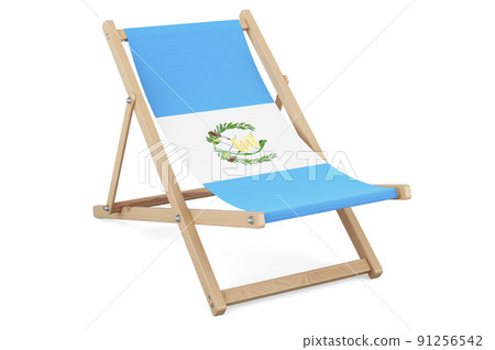 Deckchair with Guatemalan flag. Guatemala vacation, tours, travel packages, concept. 3D rendering 91256542