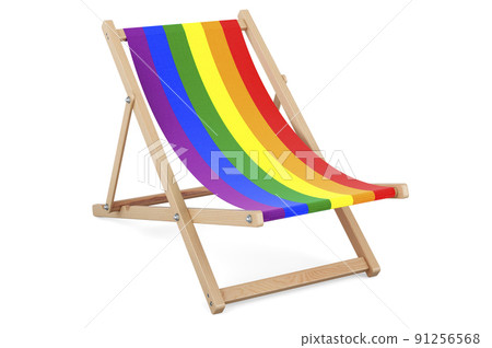 Deckchair with LGBT flag. 3D rendering 91256568