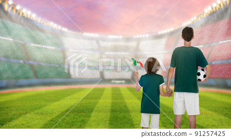 Mexico football team supporter on stadium. Mexico football team supporter on stadium. 91257425