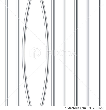 Realistic metal prison bars isolated on white background. Detailed jail cage, prison iron fence. Criminal background mockup. Creative vector illustration. 91258422