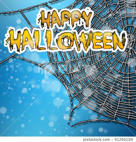 Halloween greeting card with cobwebs, on a blue background with bokeh elements. Decoration for poster, banner, flyer design. illustration. Halloween greeting card with cobwebs, on a blue background with bokeh elements. Decoration for poster, banner, flyer design. illustration. 91260289