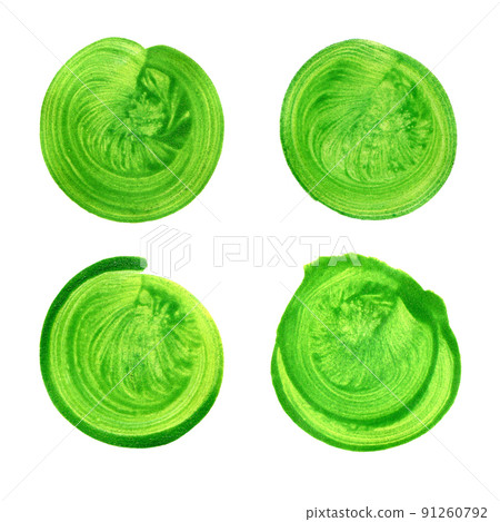 Set of colorful watercolor circles isolated on white. Green lime circle painted watercolor on paper.  91260792