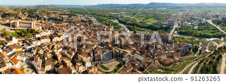 Panoramic aerial view of Spanish town of Fraga on Cinca river 91263265