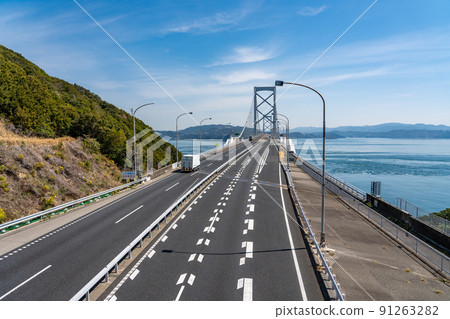 Onaruto Bridge across the Naruto Strait with whirlpools in Naruto City, Tokushima Prefecture Onaruto Bridge across the Naruto Strait with whirlpools in Naruto City, Tokushima Prefecture 91263282