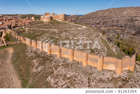 Drone photo of Berlanga de Duero's castle and town Drone photo of Berlanga de Duero's castle and town 91263304